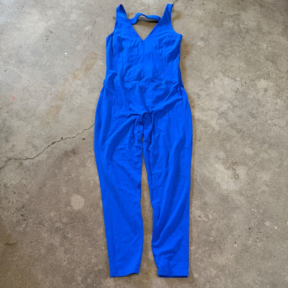Free People Movement Jumpsuit Women M Blue Open Back Activewear Yoga Catsuit